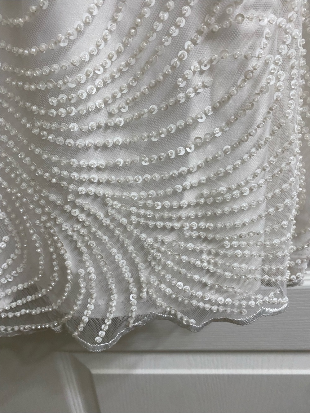 Vintage Elegant White Swirl Sequin Beaded Midi Formal Dress Long Sheer Sleeves M - Picture 10 of 16